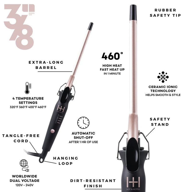 Hot & Hotter Extra Long Ceramic Tourmaline Curling Iron 3/8"