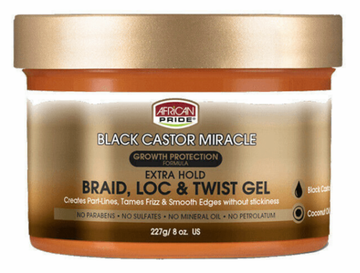 African Pride Black Castor Miracle Braid, Loc & Twist Gel 8 oz.